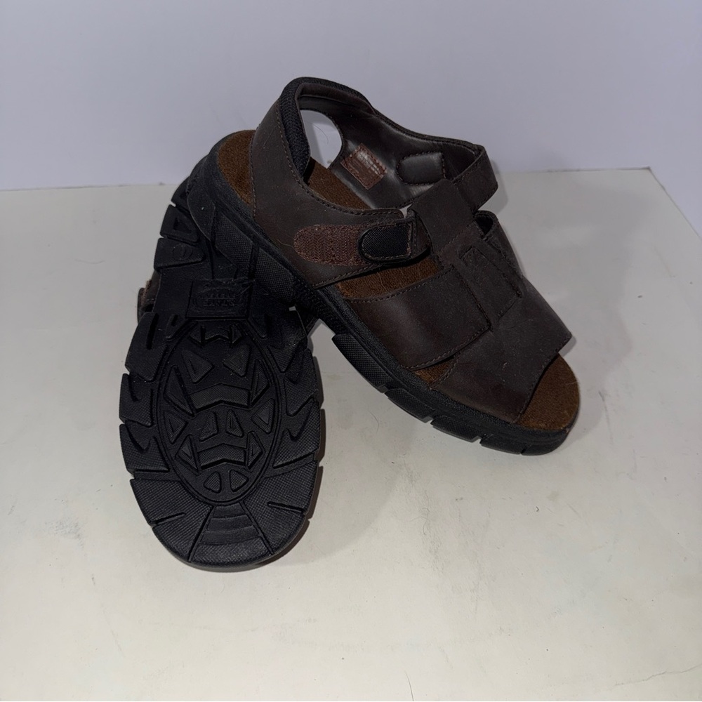 Brown Sandals with Velcro Strap and Textured Soles